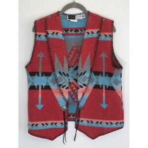 Vintage Rhonda Stark S Native Southwestern Blanket Aztec Art Vest Silver Conchos